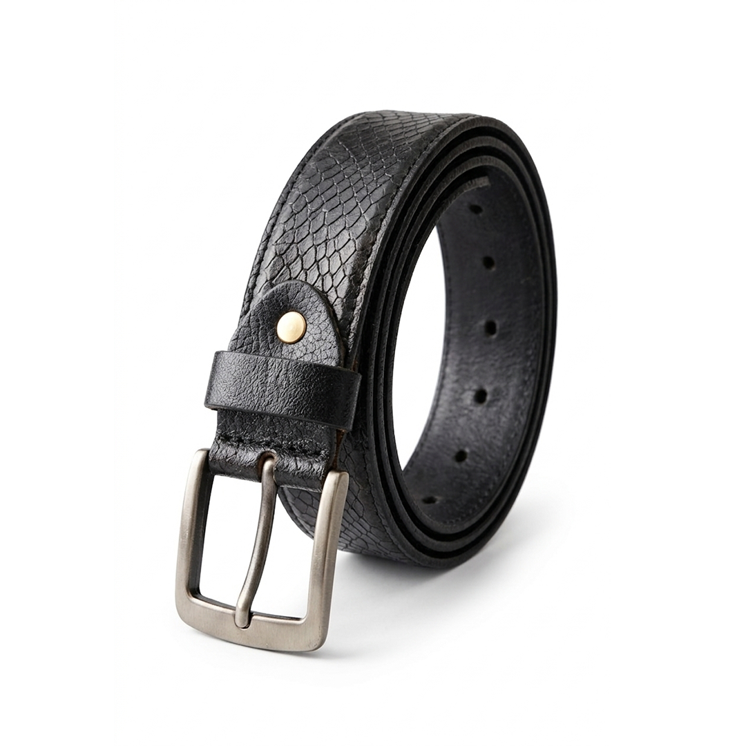 Black Crocodile Texture Leather Belt