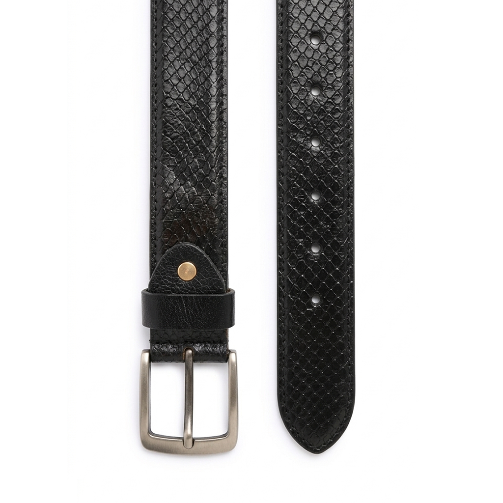 Black Crocodile Texture Leather Belt