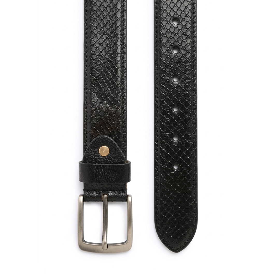 Black Crocodile Texture Leather Belt