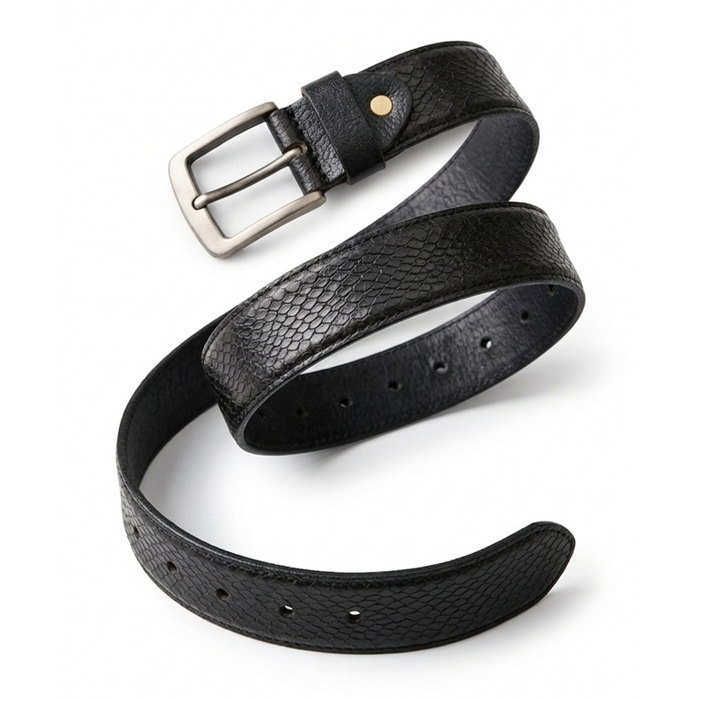Black Crocodile Texture Leather Belt