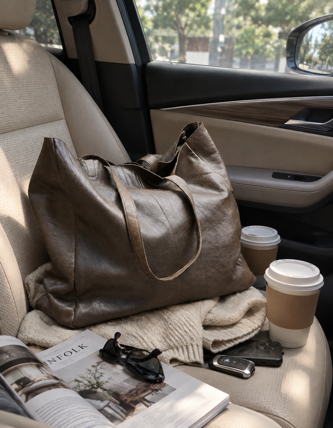 The Signature Leather Tote - Dark brown